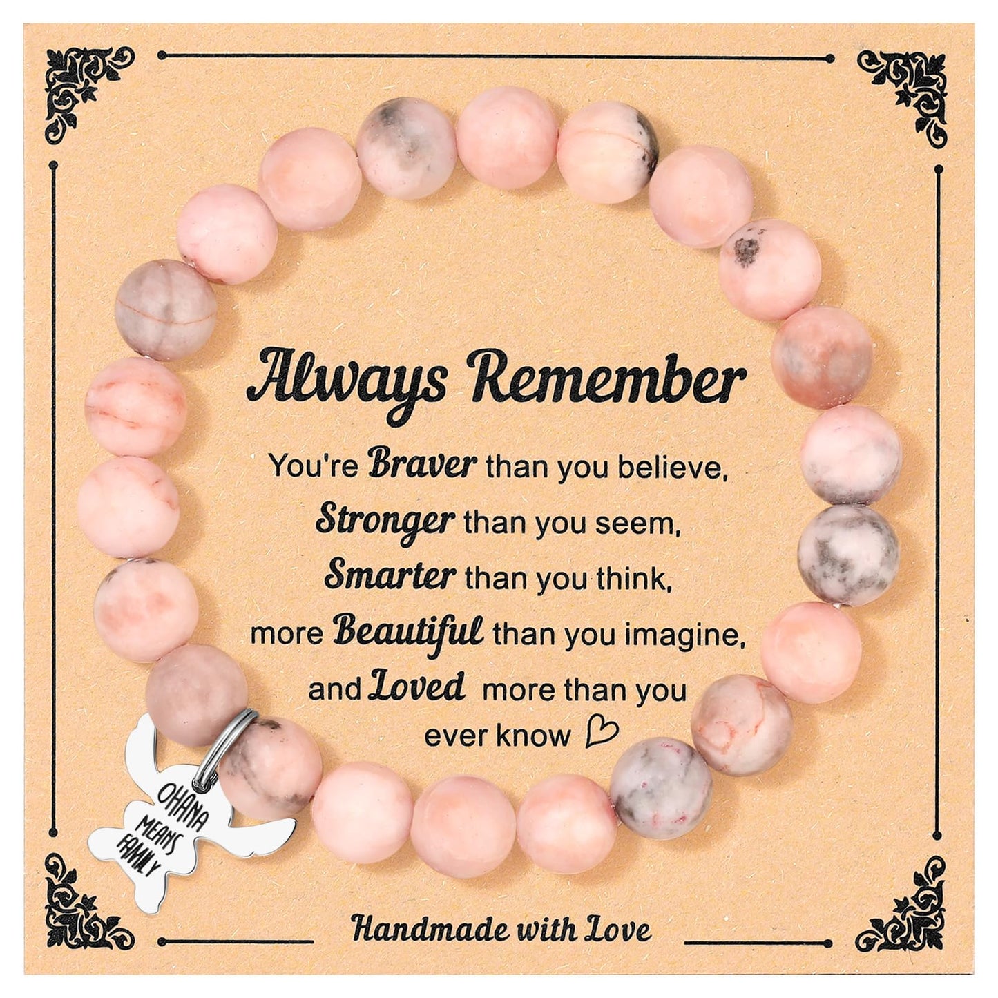 Stitch Gifts, Pink Pearl Stitch Bracelets for Daughter/Granddaughter/Niece/Sister, Natural Stone Bracelet Jewelry Gift for Birth