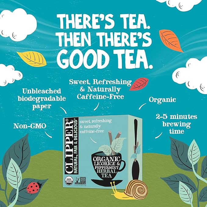 Clipper Tea Peppermint & Licorice Teabags – Caffeine Free, USDA Organic, Great Hot or Iced – Sweet, Refreshing, Natural, Fair & Delicious Sweet – 50 Tea Bags