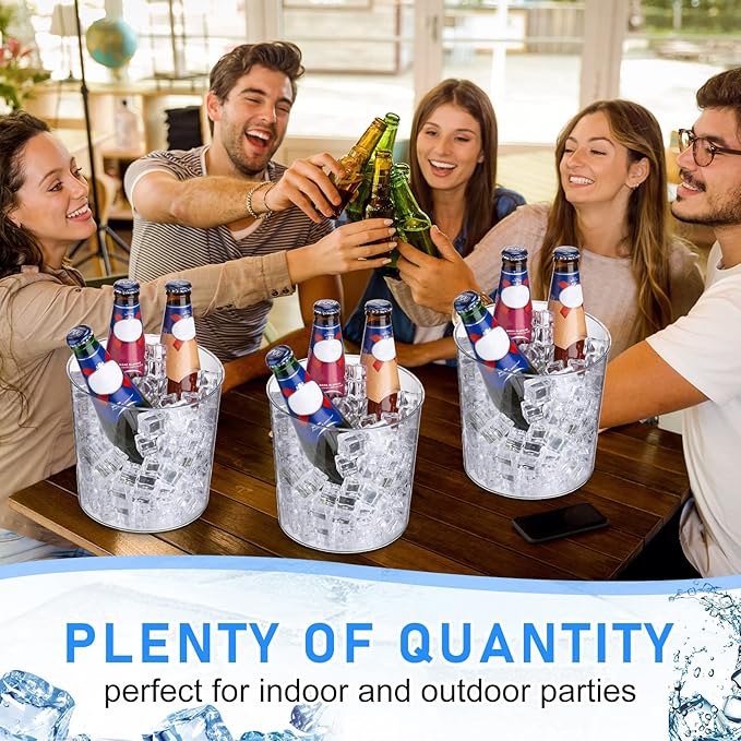 Plastic Ice Bucket Clear Flower Vases 6L Large Champagne Beer Buckets Classic Transparent Wine Chiller Tub Portable Wine Cooler Bucket Multipurpose Trash Can Wastebasket for Party Bar Kitchen (12 Pcs)