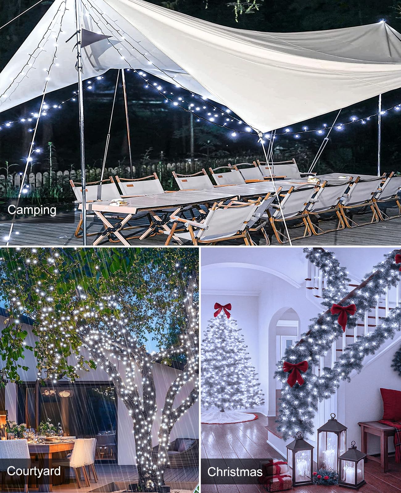 197Ft 600 Led Christmas Lights Outdoor  Plug In Christmas Tree Lights 8 Modes  Waterproof Green Wire String Twinkle Lights For Indoor House Patio Yard Party Wedding Holiday Decorations  White