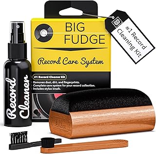 Big Fudge Vinyl Record Cleaning Kit - 4-in-1 Record Cleaner Solution - Includes Ultra-Soft Velvet Record Brush, Cleaning L...