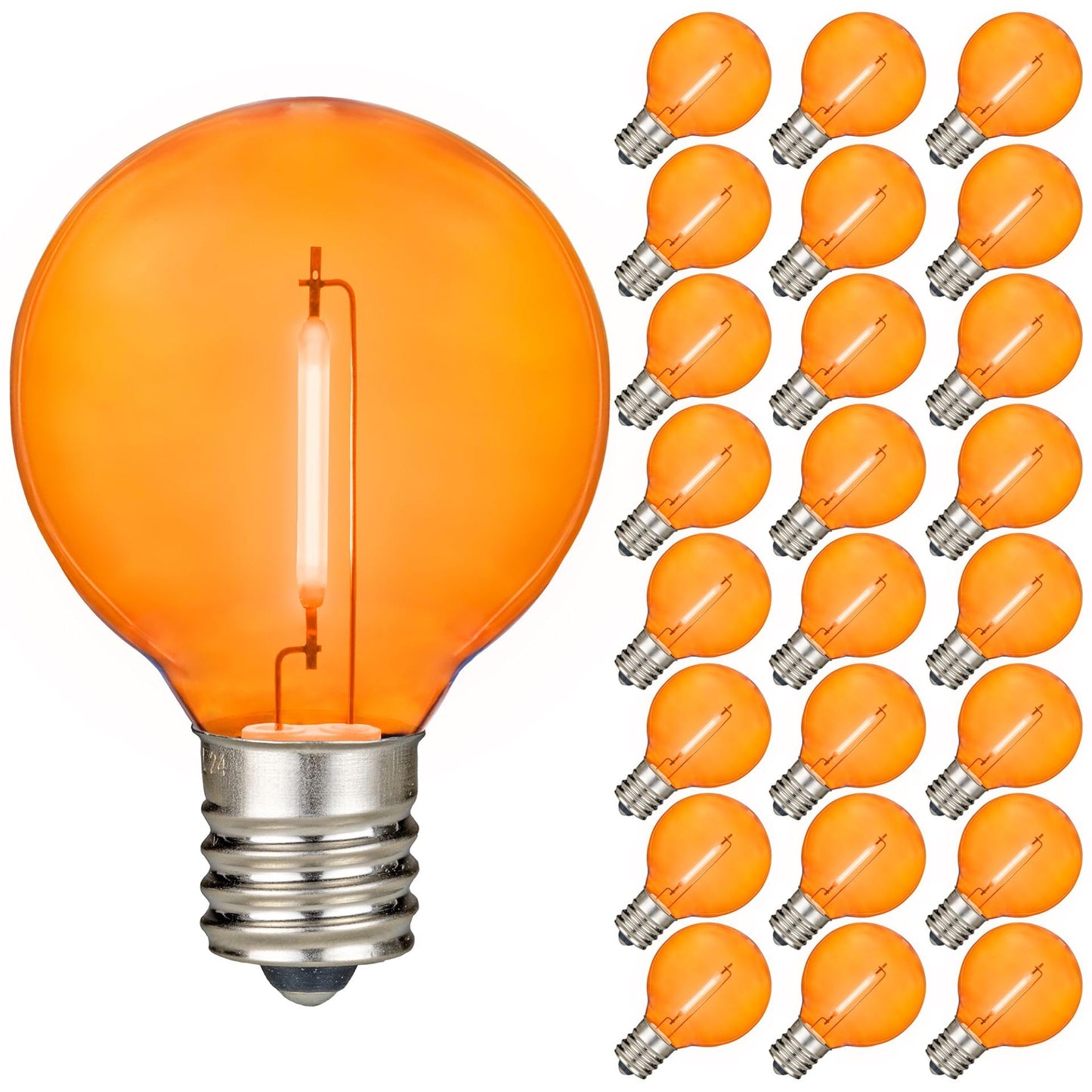 Novelty Lights 25 Pack Orange G40 Led Filament String Light Bulbs  E12/C7 Candelabra Base  5 Watt Equivalent  Shatterproof Replacement Bulbs For Patios  Canopy Lighting
