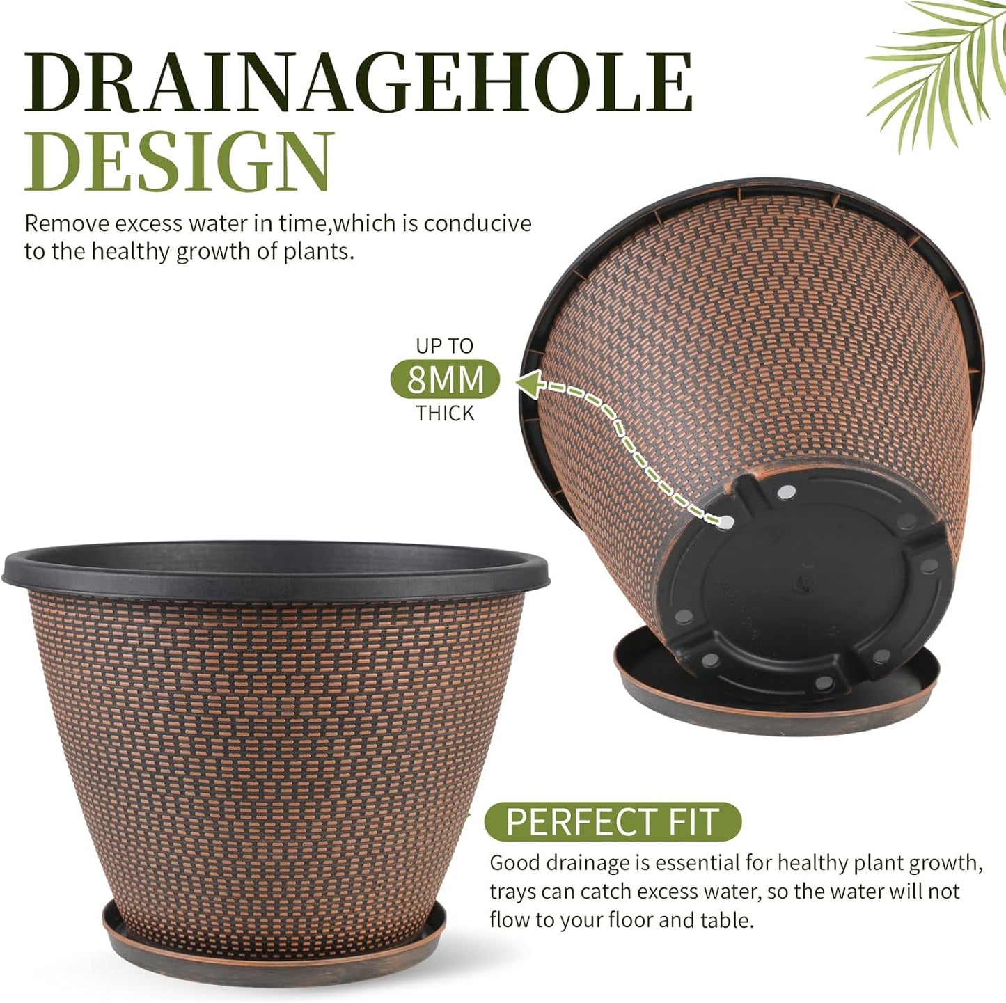 12 inch Pots for Plants, 4 Pack Large Outdoor Planter Pot with Drainage Holes & Saucers, Plastic Flower Pots for Indoor Plants, Decorative Garden Pots for Indoor & Outdoor Plant (Black Copper)