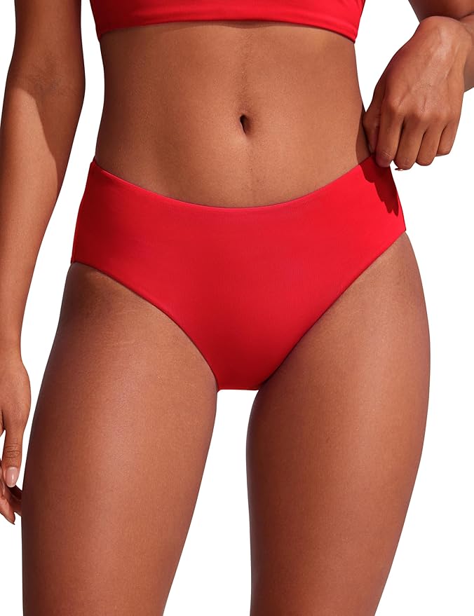 CRZ YOGA Mid Waisted Bikini Bottoms for Women - Full Coverage Bathing Suit Swimsuit Basic Swim Briefs