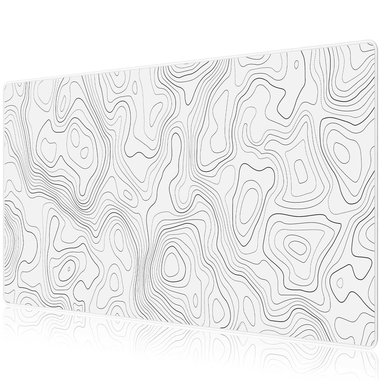 JIALONG White Topographic Large Gaming Mouse Pad, XXL Mousepad, Big Mouse Mat Desk Pad for Keyboard and Mouse, Gaming Computer Laptop PC Desk Office Accessories