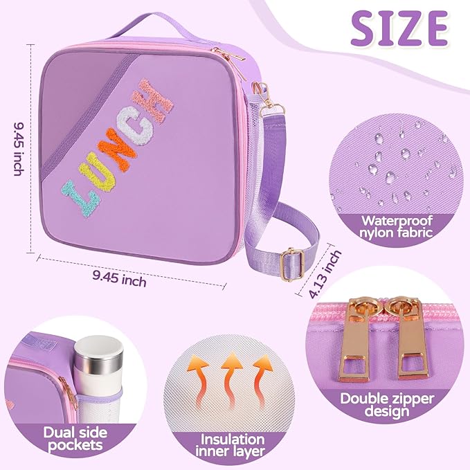 Lunch Bag Kids,Insulated Lunch Bag With Adjustable Shoulder Strap,Reusable Lunch Bag for Kids, Girls,Boys, lunch Bag Women,Preppy Lunch Box for School,Travel, Picnic (purple)