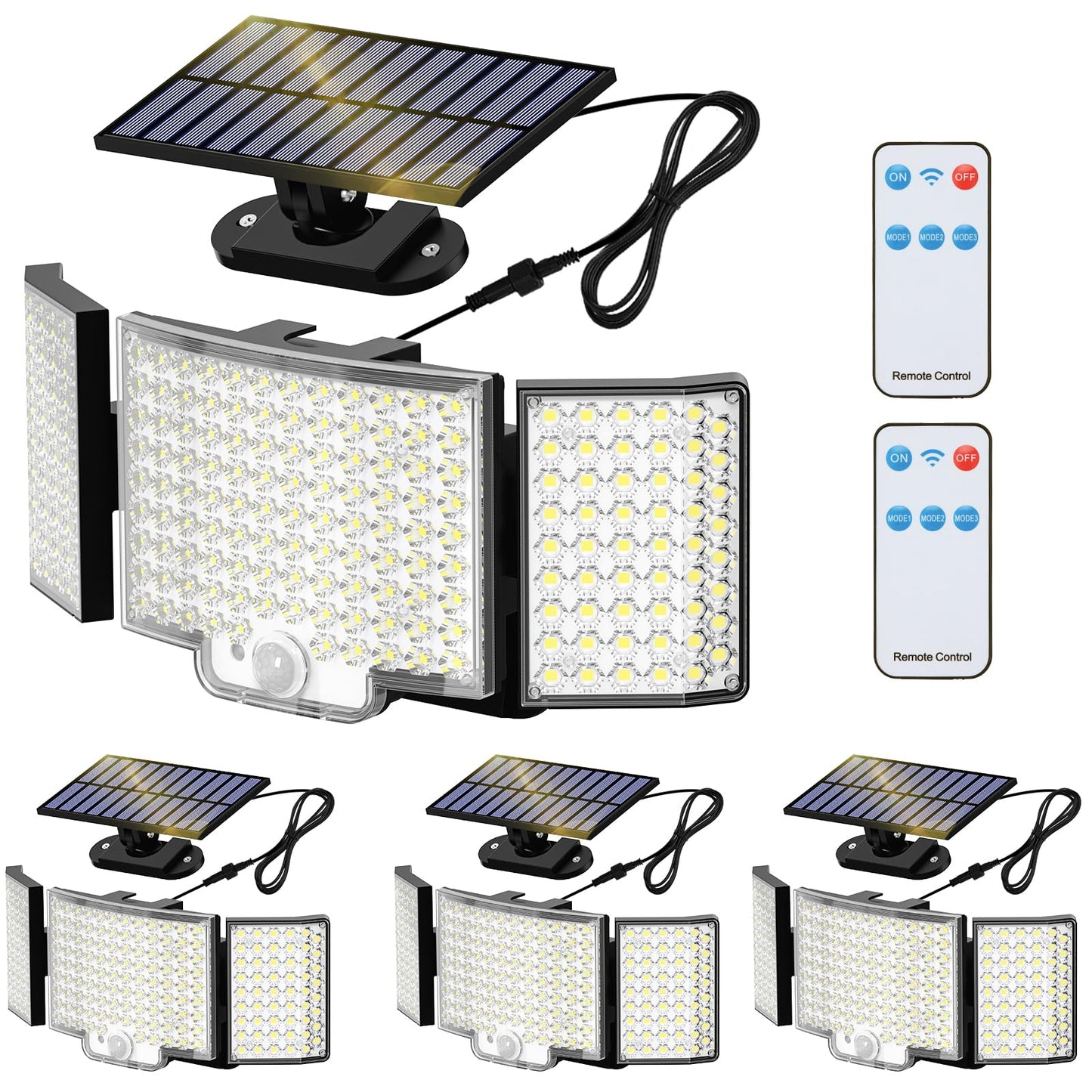 Adiding Solar Lights Outdoor, 212 LEDs, 270° Wide Angle, Remote Control, 4 Pack, Black, Model TBD-23