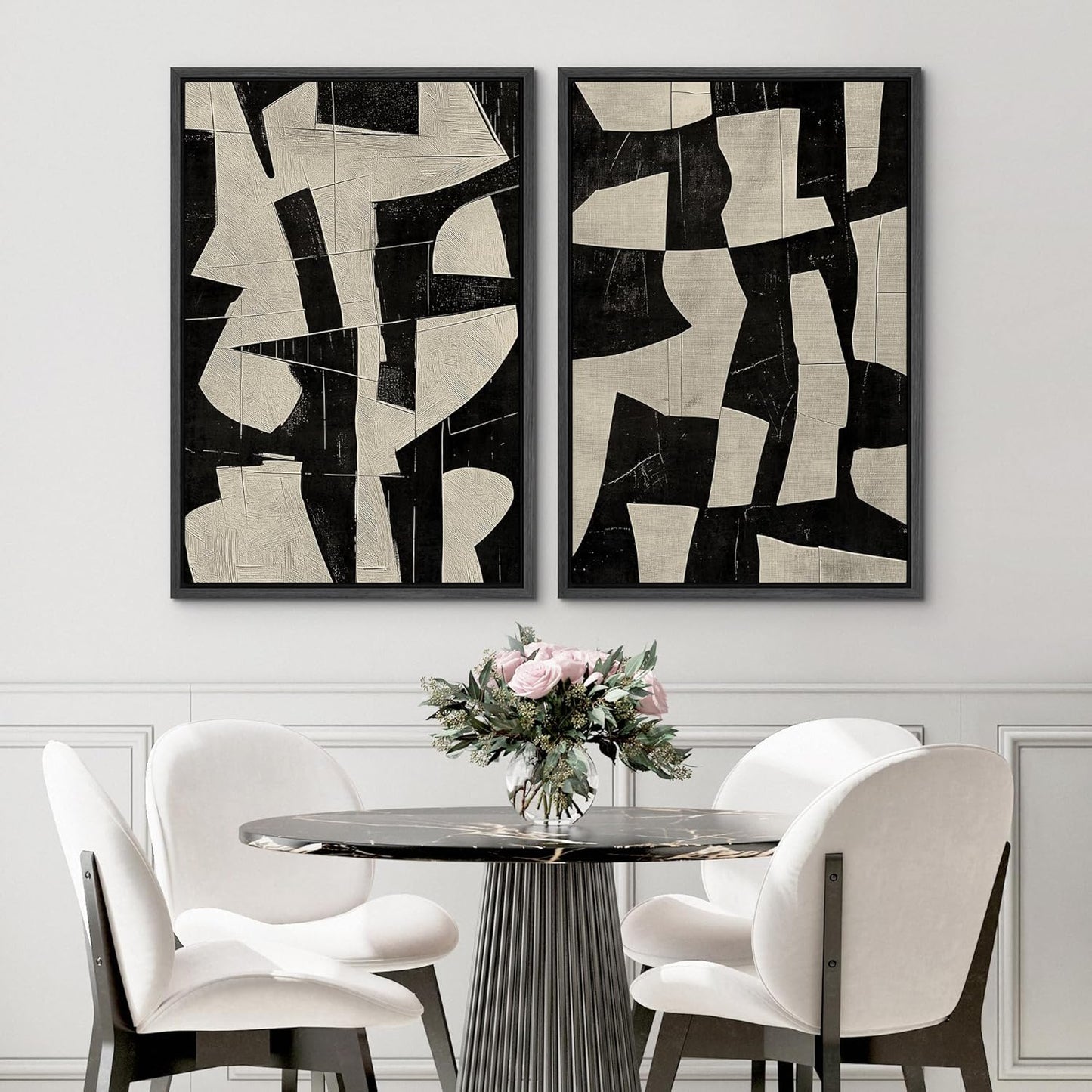 SIGNWIN Framed Canvas Print Wall Art Geometric Abstract Warm Tones with Gold Accent Illustrations Modern Art Decorative Contemporary for Living Room, Bedroom, Office - 24"x36"x2 Black