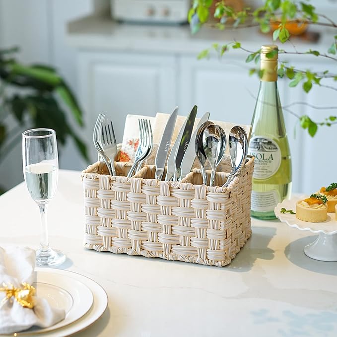 GRANNY SAYS Wicker Utensil Organizer, Silverware Caddy, Countertop Spoon and Fork Holder