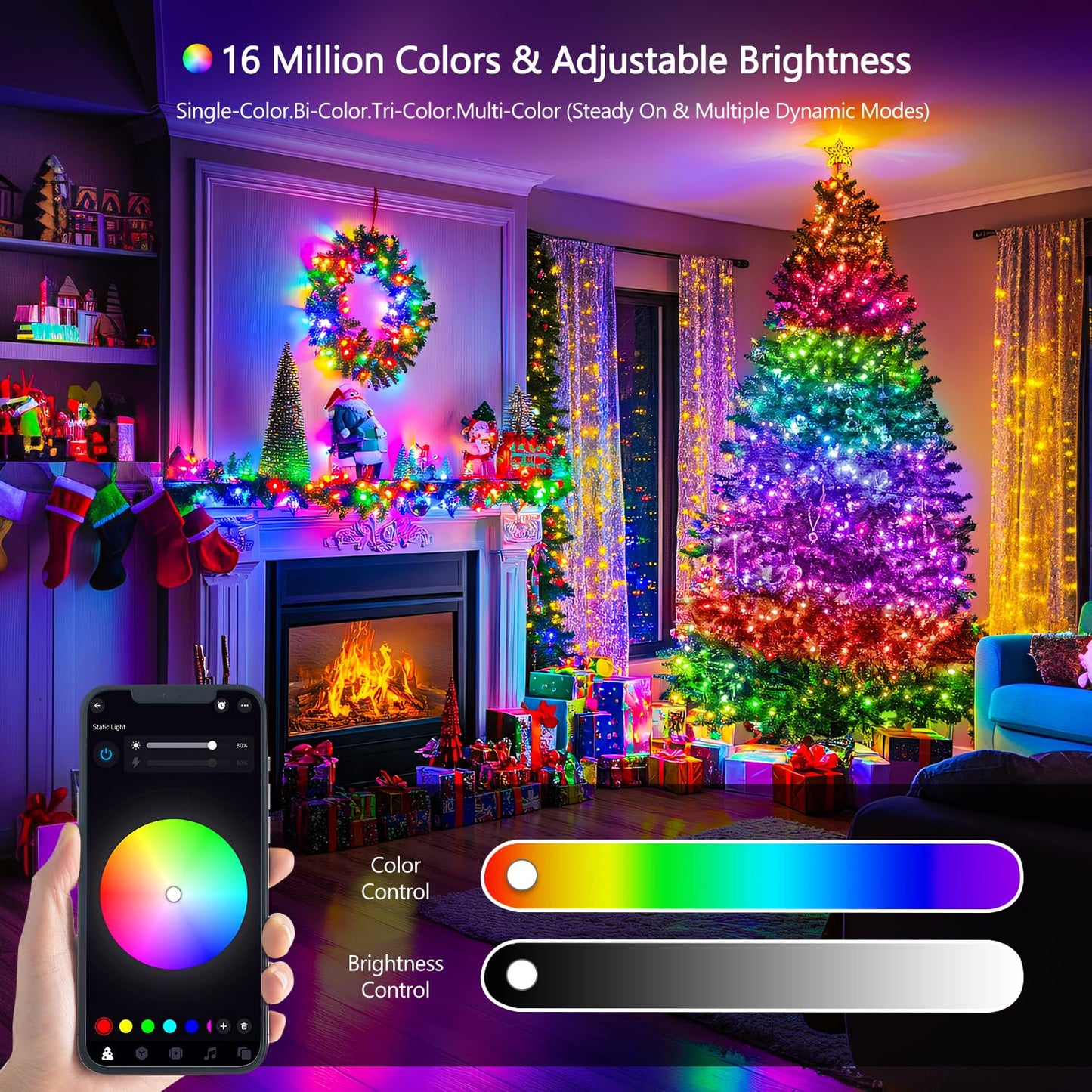 Jmexsuss 200 Led Rgb String Light Outdoor Indoor  Christmas Lights Outdoor Clear Wire Christmas Lights Plug In For Bedroom Tree Room Party Birthday Decorations