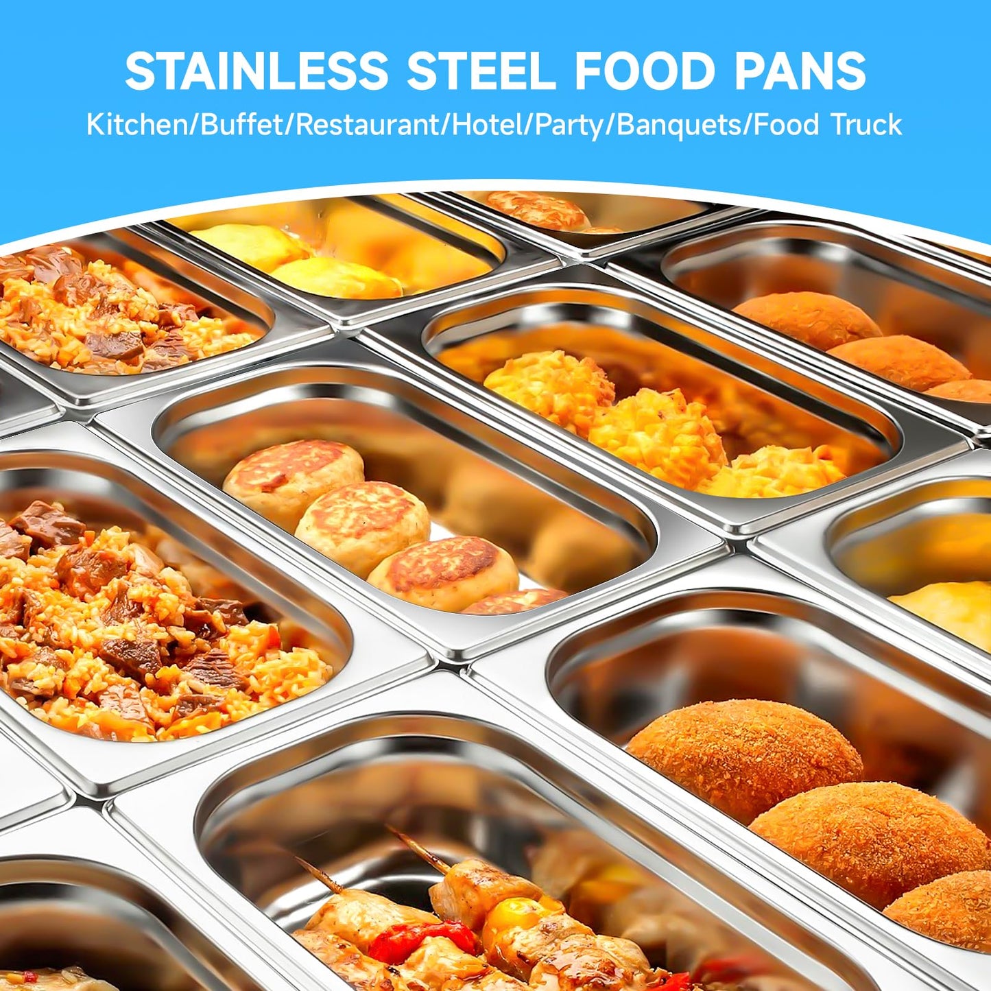 Hotel Pan with Lids 6 Pack 1/2 Size 2.5" Deep Stainless Steel Steam Table Pan, Commercial Food Pans for Catering Buffet Chafing Dish Pans Metal Steam Tray (1/2 Half Size x 2.5 Inch Deep, 6 Pack)