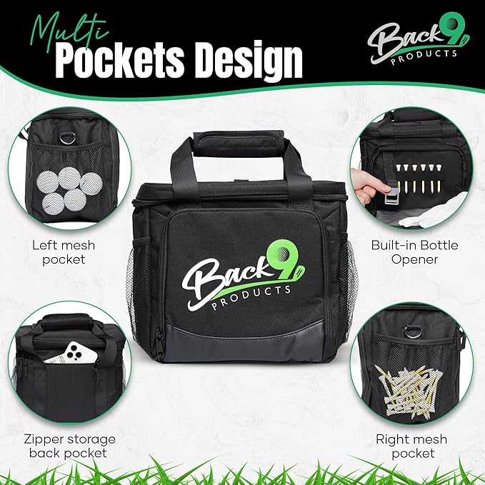 Golf Cooler Bag with Magnetic Lid – 12 Can Soft Sided Insulated Backpack Cooler for Golf Cart, Bag or Camping
