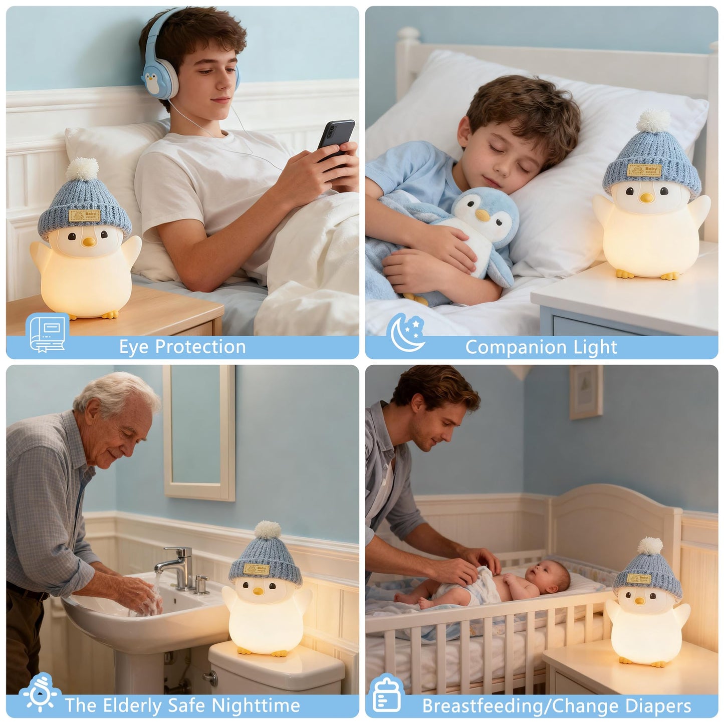 Famiduo Penguin Night Light For Kids  Adorable Penguin Lamp With Hat  Food Grade Silicone Nursery Nightlight  Rechargeable/Dimmable/Timer Led Squishy Novelty Animal Bedside Lamp Funny Gifts For Boys