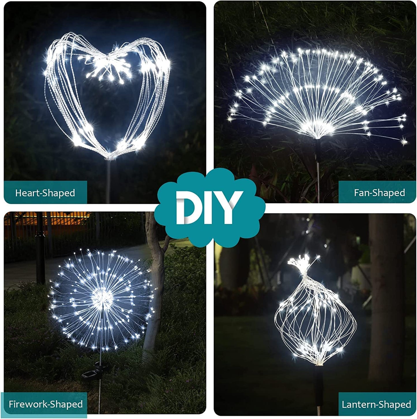 Jjgoo Solar Firework Garden Lights, 2 Pack 180 Leds, Waterproof Cool White For Outdoor Decor, Pathway, Party, Wedding
