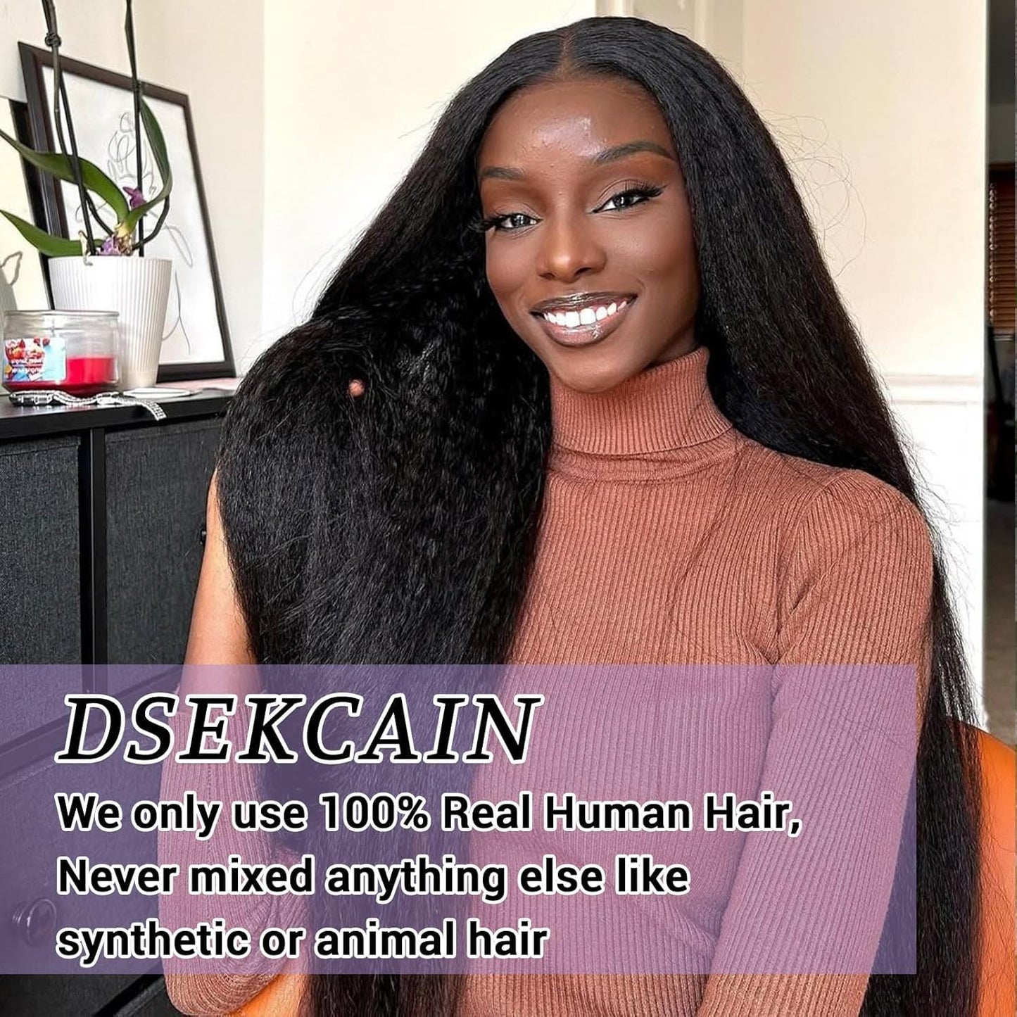 DSEKCAIN Yaki Straight V Part Wig Human Hair Glueless Clip In 100% Real Human Hair Kinky Straight V part Wigs Upgrade U Part Wig
