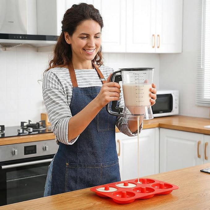 Pancake Batter Dispenser 5-Cup Batter Pourer for Maker Pancakes, Waffles, Crepes, Muffins, Cupcakes, Easy Squeeze Grip Handle with Proof Nozzle, Precise Baking Tools (Black)