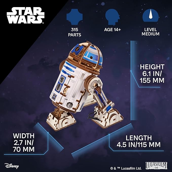 UGEARS Star Wars ™ R2-D2 ™ Wooden 3D Puzzles for Adults - Wooden Model Kits for Adults, Hobby Gifts for Men and Women, Mechanical Wood Puzzles Adult, Building Kits, 3D Puzzle