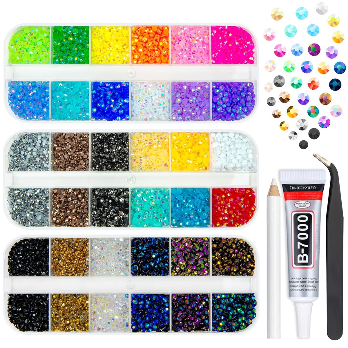 qiipii 30 Colors Colorful Jelly Resin Rhinestones Bulk 2mm 3mm Flatback Stones Rainbow Colorful Non-Hotfix AB Gems Diamonds Char
