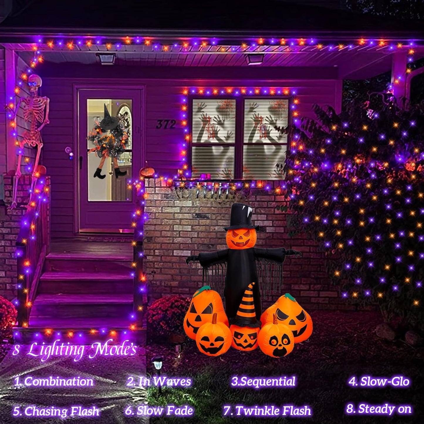 Yeguo 66Ft 200 Led Orange And Purple Halloween Lights Outdoor Waterproof  Green Wire Christmas String Lights Indoor  8 Modes Twinkle Tree Lights Plug In With Timer Memory