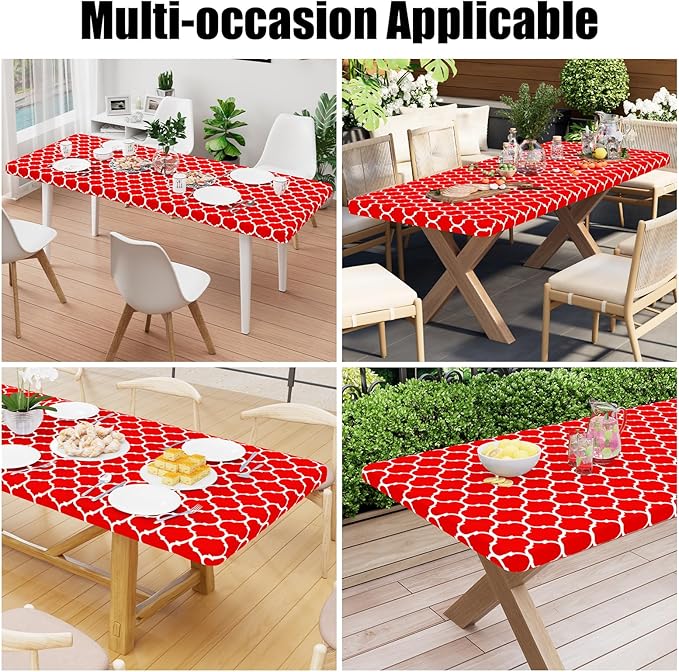 Smiry Rectangle Picnic Table Cover, Waterproof Elastic Fitted Camping Tablecloths for 5 Foot Tables, Wipeable Flannel Backed Vinyl Tablecloth Protector for Indoor, Outdoor (Red, 30x60 Inches)