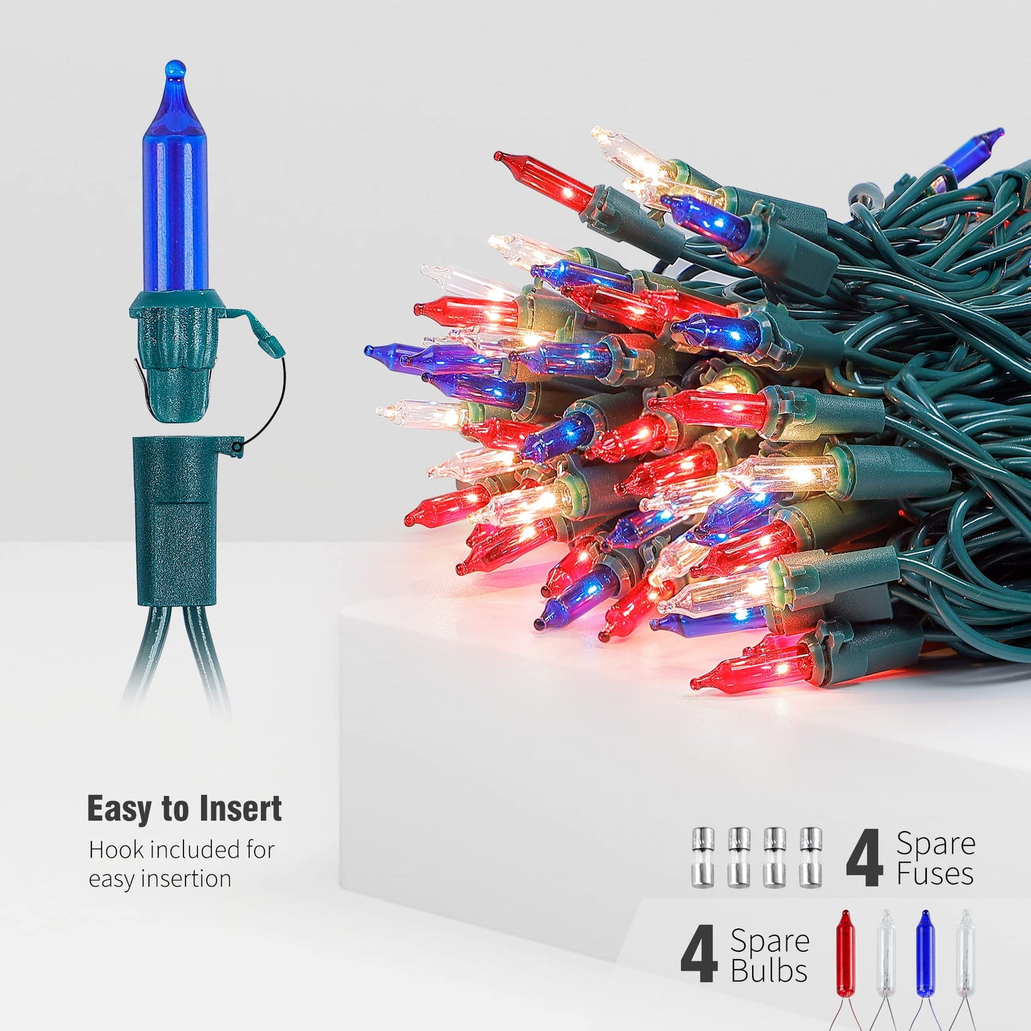 Hopolon 50 Count Red White Blue Mini String Lights, 13Ft Incandescent, 2Pack For 4Th Of July Indoor Outdoor Decor