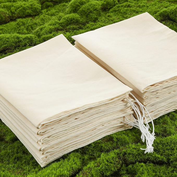 Tatuo 50 Pcs 12 x 15 Inches Cotton Bags with Drawstring Large Reusable Produce Bags Linen Empty Storage Pouches Canvas Fabric Sachet for Bread Food Storage
