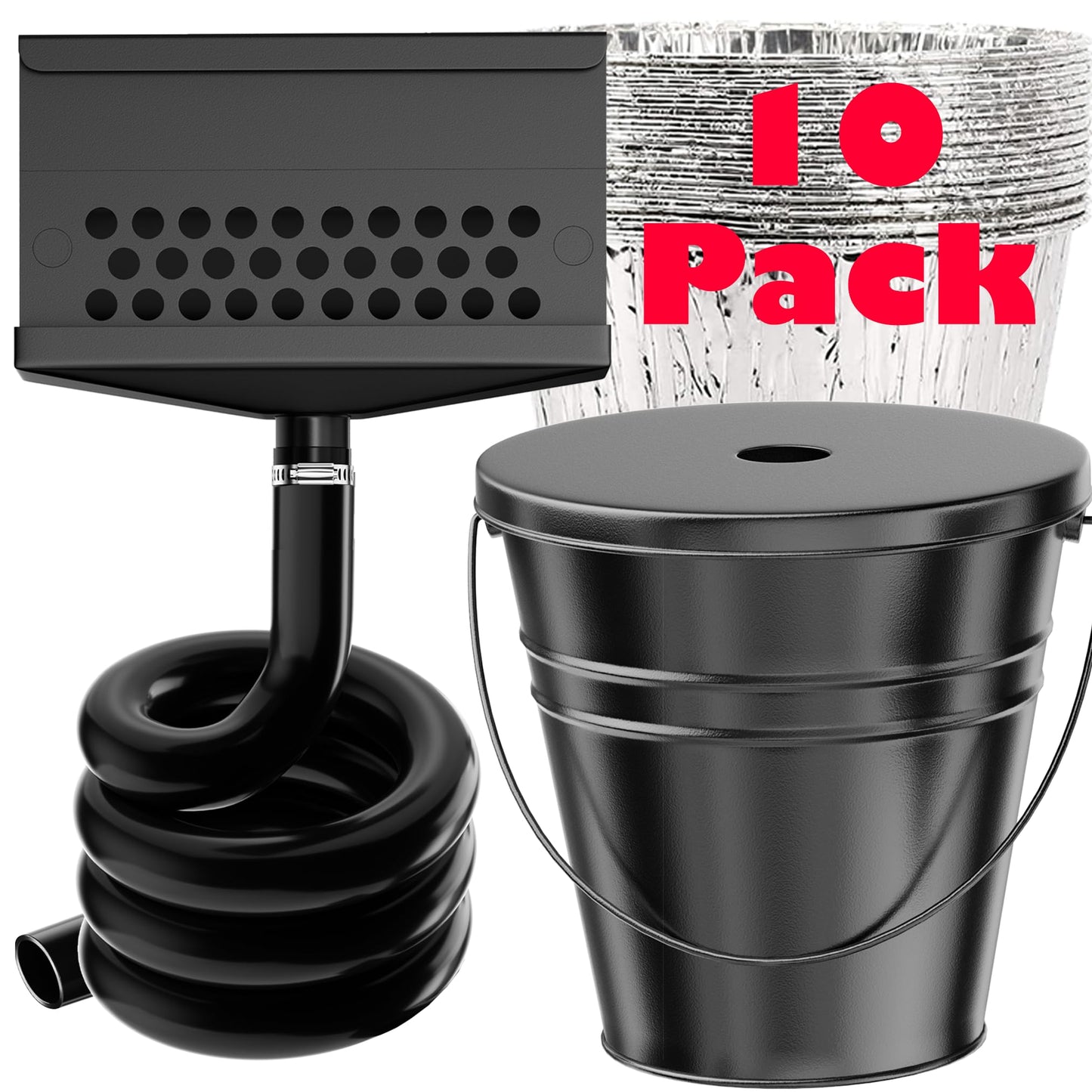 Rear Grease Catcher for Blackstone Griddle, Blackstone Grease Trap and Grease Drainage, 0.6 Gal Drip Bucket W/Lid, 10 Disposable Aluminum Liners, Black stone Griddle Accessories