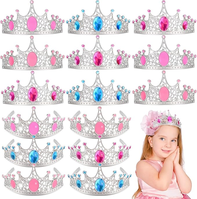 NINAOR Party Favors Princess Crowns for Little Girls, 16Pcs Princess Dress Up Tiaras for Kids Jewelry Cosplay Accessories,...
