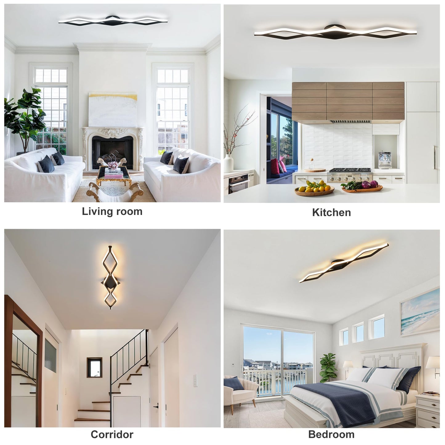 Qcyuui Dimmable Led Ceiling Lights 46.4 Kitchen Lighting Fixtures Ceiling Black Flush Mount Ceiling Light With Remote Linear Ceiling Light For Kitchen Bedroom Dining Room Hallway 24W
