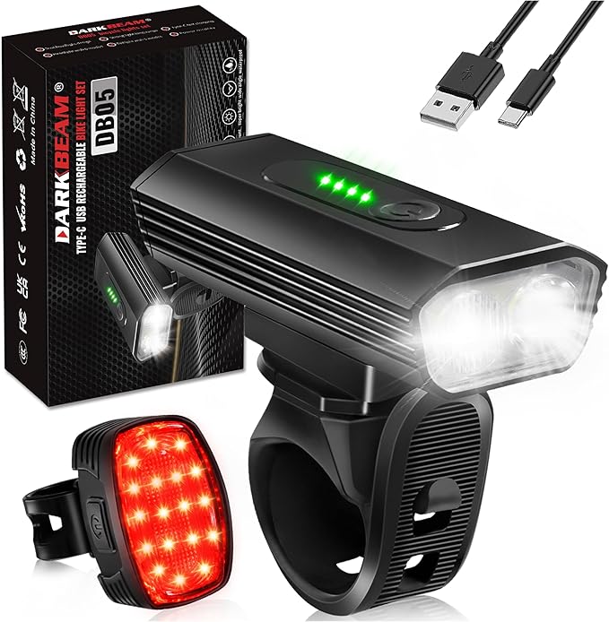 DARKBEAM Bike Headlight Rechargeable USB-C, Bicycle Lights 4000LM Ultra Bright, Mountain Bike Light Set for Night Riding, ...