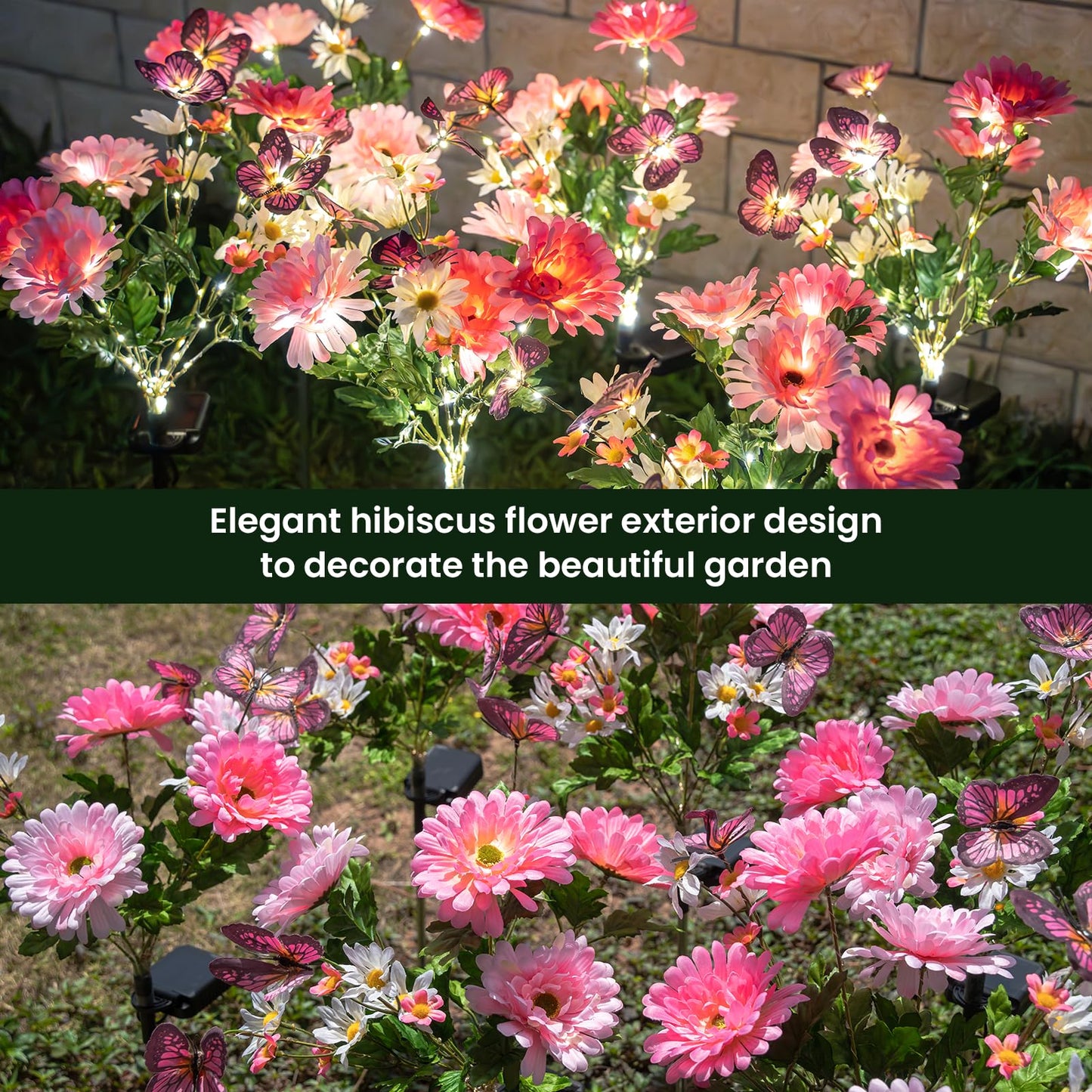 Topvelo Solar Garden Light 6 Packs  120 Leds Outdoor Solar Lighting With Daisy And Butterfly  Waterproof Outdoor Garden Light For Patio  Courtyard  Pathway Decoration (Pink)