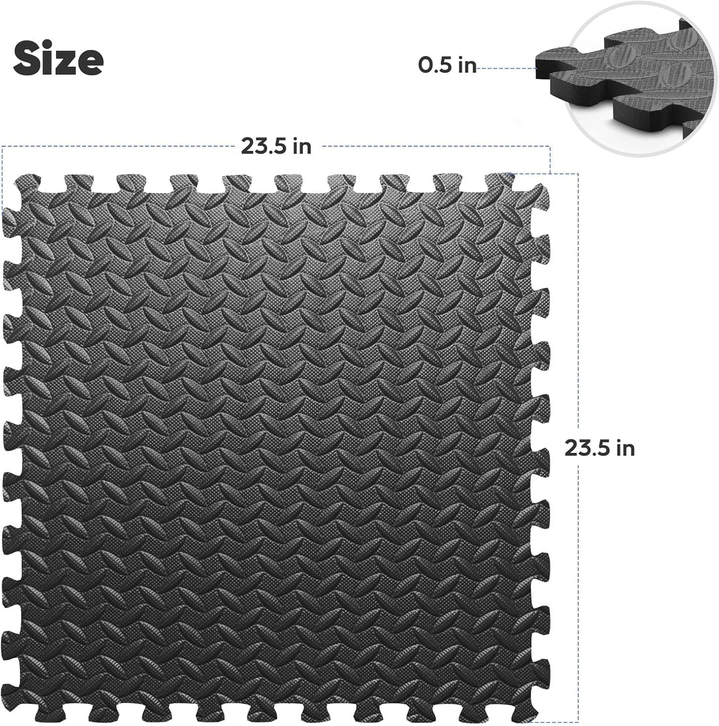 Home Gym Mat, Puzzle Exercise Mat, EVA Interlocking Foam Floor Tiles for Home Workout Equipment and Kids' Play Areas - Black, 24 in x 24 in x ½ in - 24 Tiles (Black, 24 Pack, 96 SQ FT)