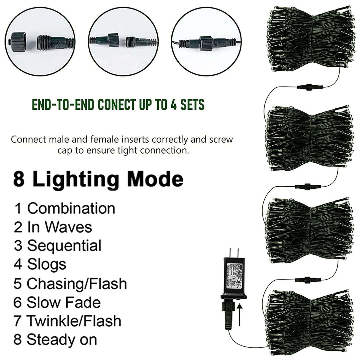 Tw Shine 200 Led Christmas Lights, 66Ft Waterproof Outdoor Indoor Decor, White, 8 Modes, Model Hb-200Coi