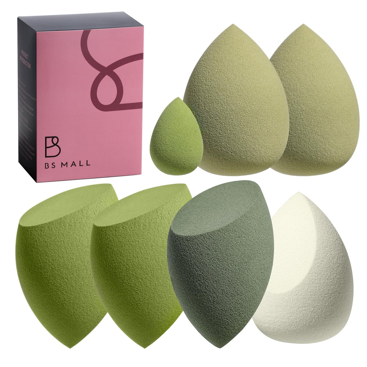 Makeup Sponge Set BS-MALL Blender Sponges 7 Pcs for Liquid, Cream, and Powder, Multi-colored with 1 Mini Makeup Sponge Pink (C-G