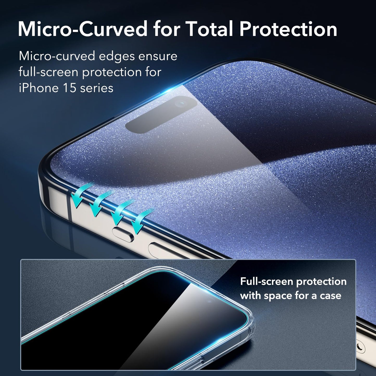 Esr 3+2 Pack For Iphone 15 Pro Screen Protector, [9H Hardness] [Military Grade Shatterproof] Full Coverage Ultra-Tough Tempered