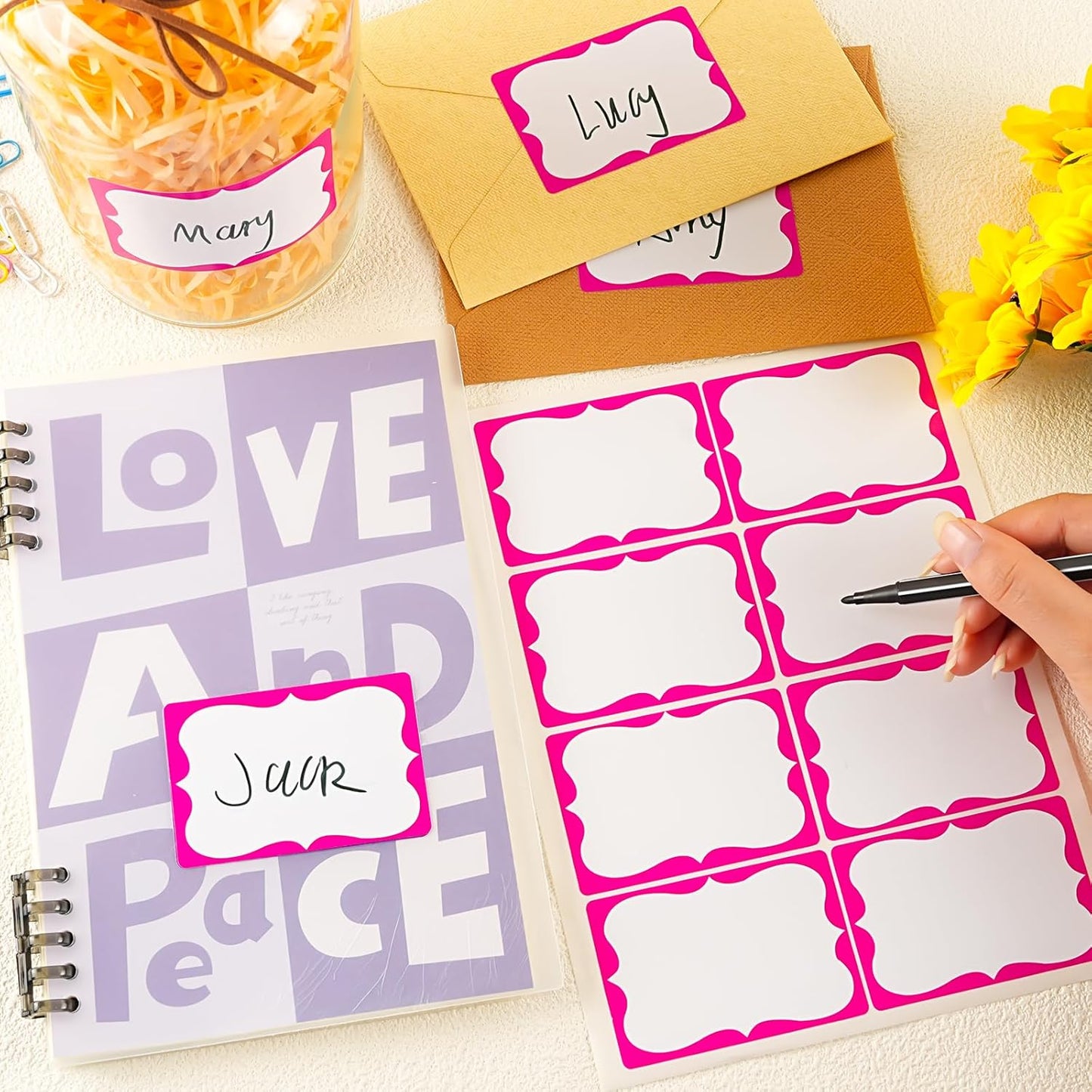 Pink Name Tags,2"x 3" Name Tag Stickers with Pink Border 200 Pcs Adhesive Name Tags Sticker Name Badges Labels for Valentine, School, Office, Home, Party, Conferences