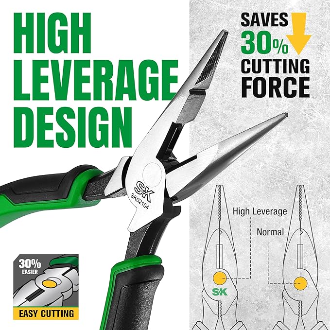 SK 3-Piece Pliers Set, 9.5-Inch Linesman, 8-Inch Diagonal & Needle Nose Pliers, High Carbon Steel, Ergonomic Anti-slip Handle, with Rolling Pouch