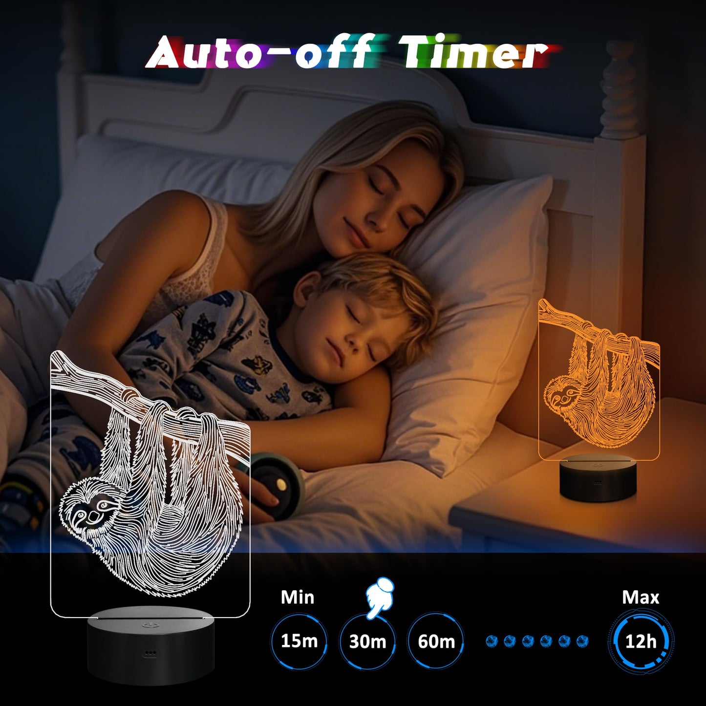 CoolGift Mart Sloth Night Light, 3D LED Lamp, Remote Control, Timer, 16 Colors, Model FS-2810-9999