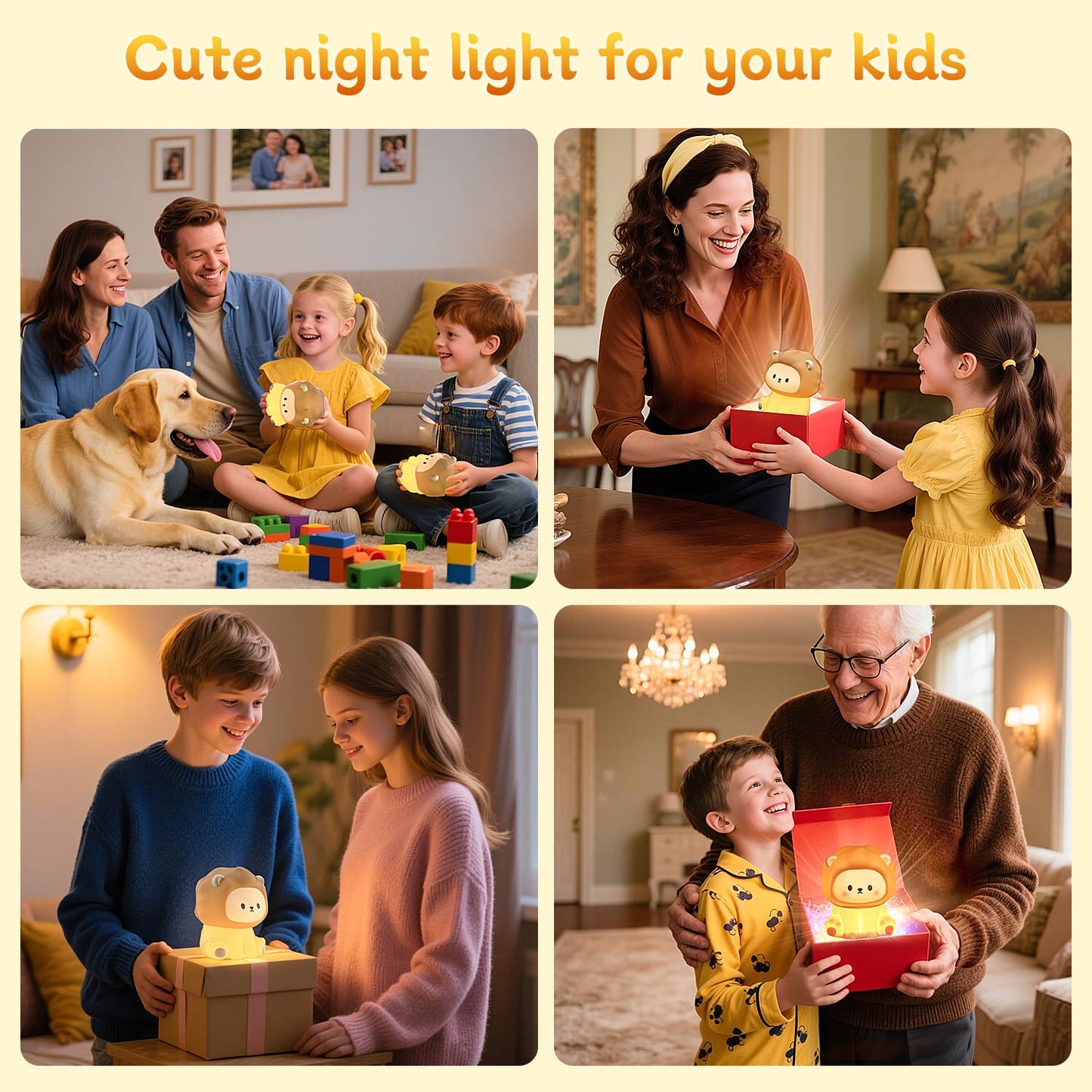 Kinyilo Cute Lion Night Light For Kids  Rechargeable Nursery Lamp With Timer  3 Brightness Levels & Warm Light  Soft Silicone Baby Night Light  Tap Control  Gift For Toddlers