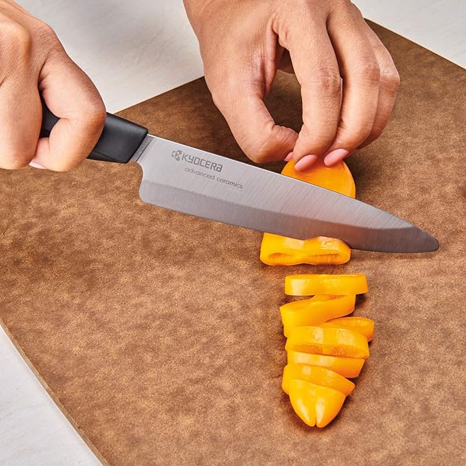 Kyocera 5 piece Ceramic Knife Block Set, Black Patented Blade Sizes: 7", 5.5", 5", 4.5", Stainless