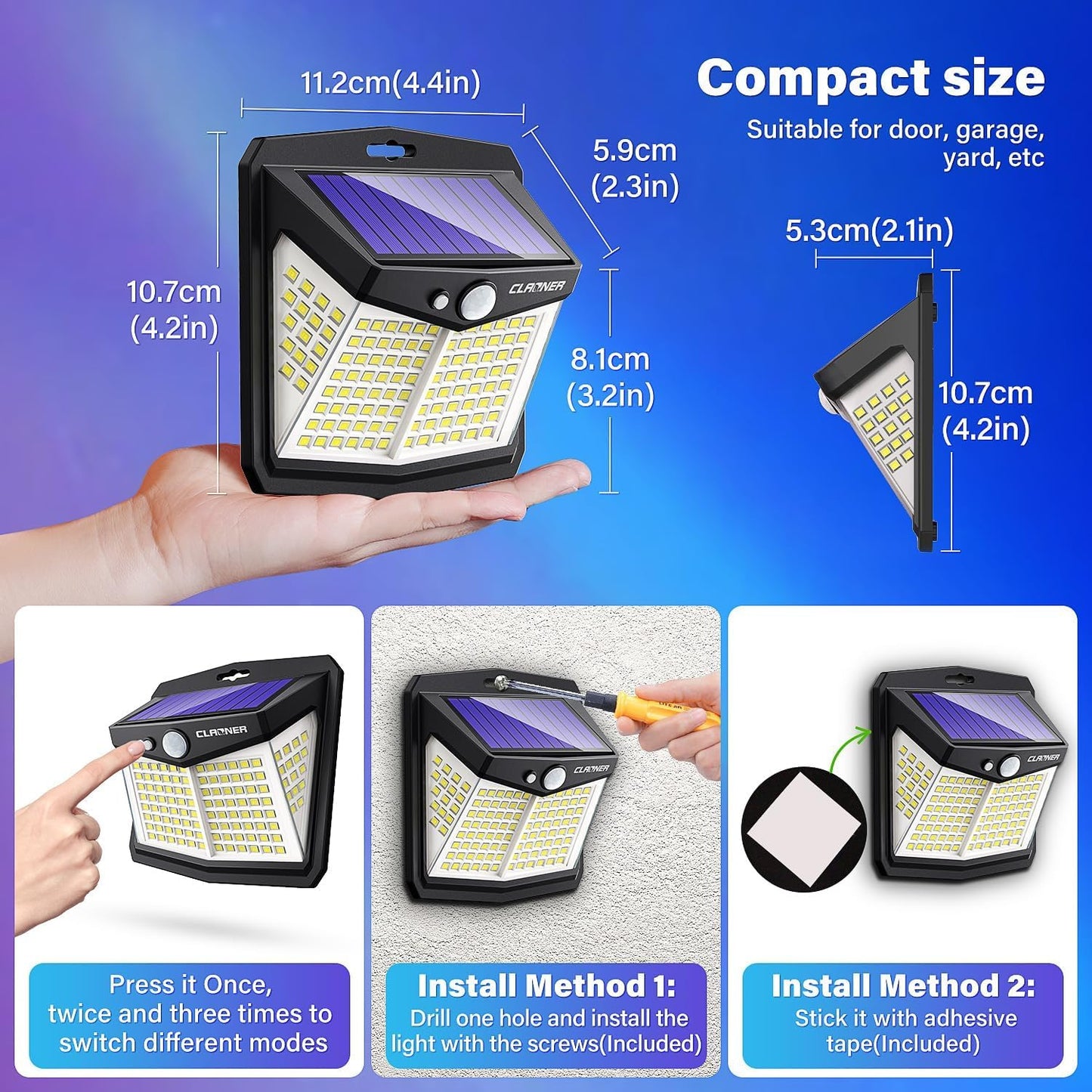 Claoner Solar Motion Sensor Lights Outdoor  12 Pack Solar Fence Lights Ip65 Waterproof  Bright 128 Led Security Flood Lights With 270Wide Angle  3 Lighting Modes Motion Light For Outside Yard
