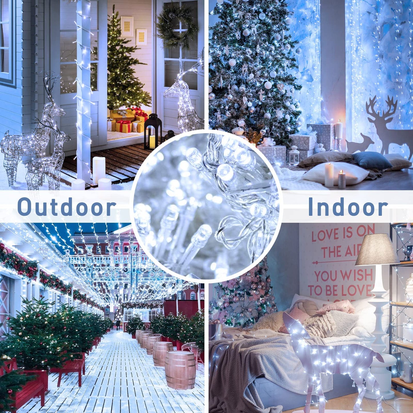 JMEXSUSS LED Christmas String Lights, 250 Count, 91.5ft, Clear Wire, 8 Modes, Indoor Outdoor, White, Model EXS-S-0250