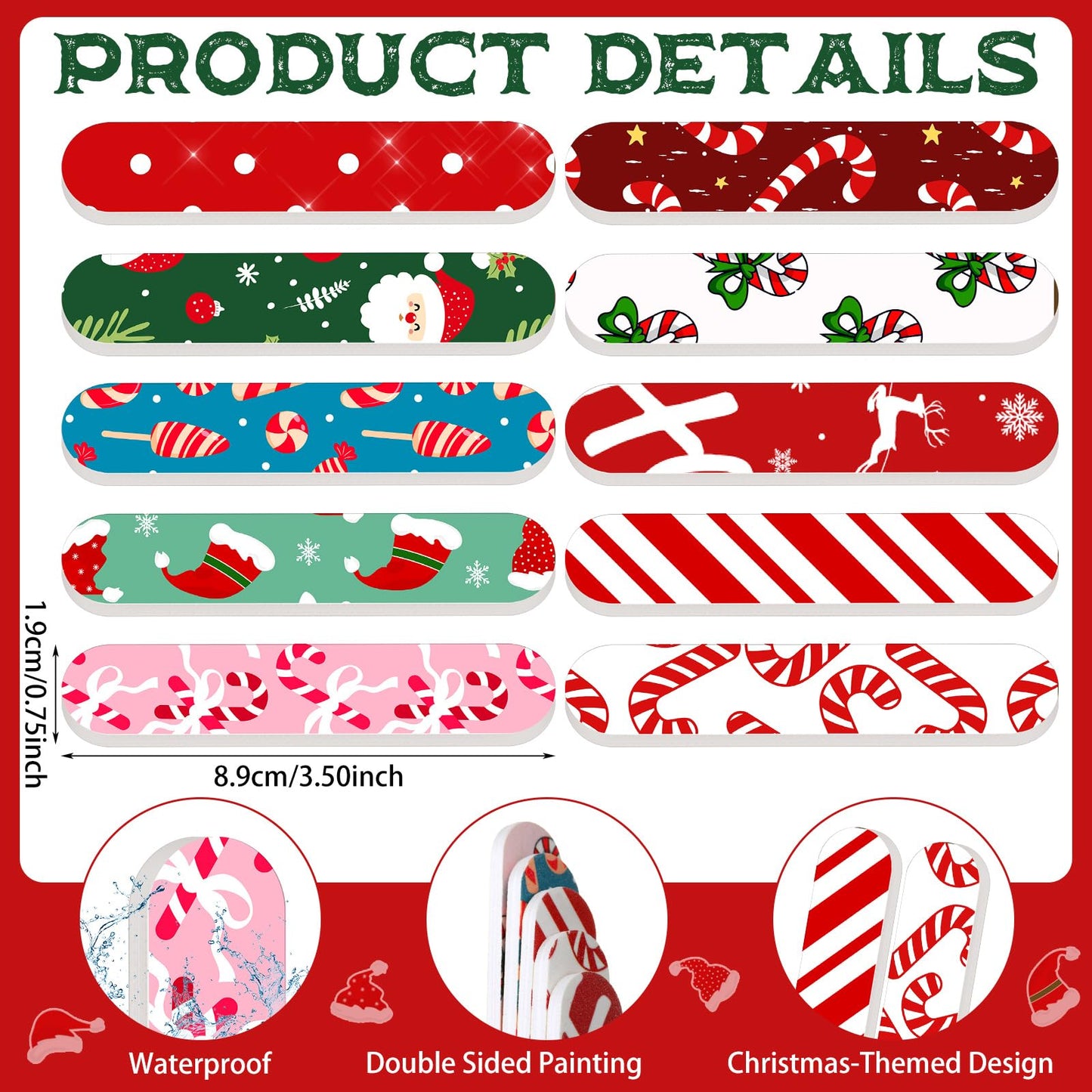 Lanties 50 Pcs Christmas Mini Nail File Gifts Bulk for Women Candy Cane Double Sided Emery Boards Small Xmas Party Favors Thank