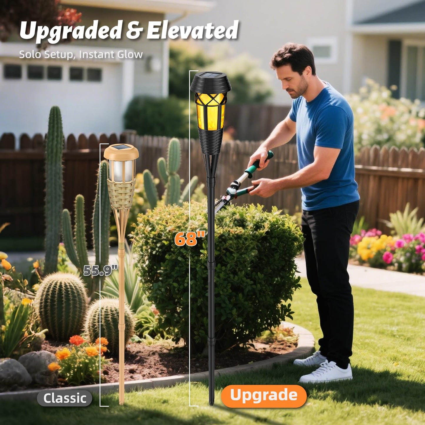 Evelynsun Solar Garden Lights - Flickering Flames Torch - Waterproof - 2 Pack - Black