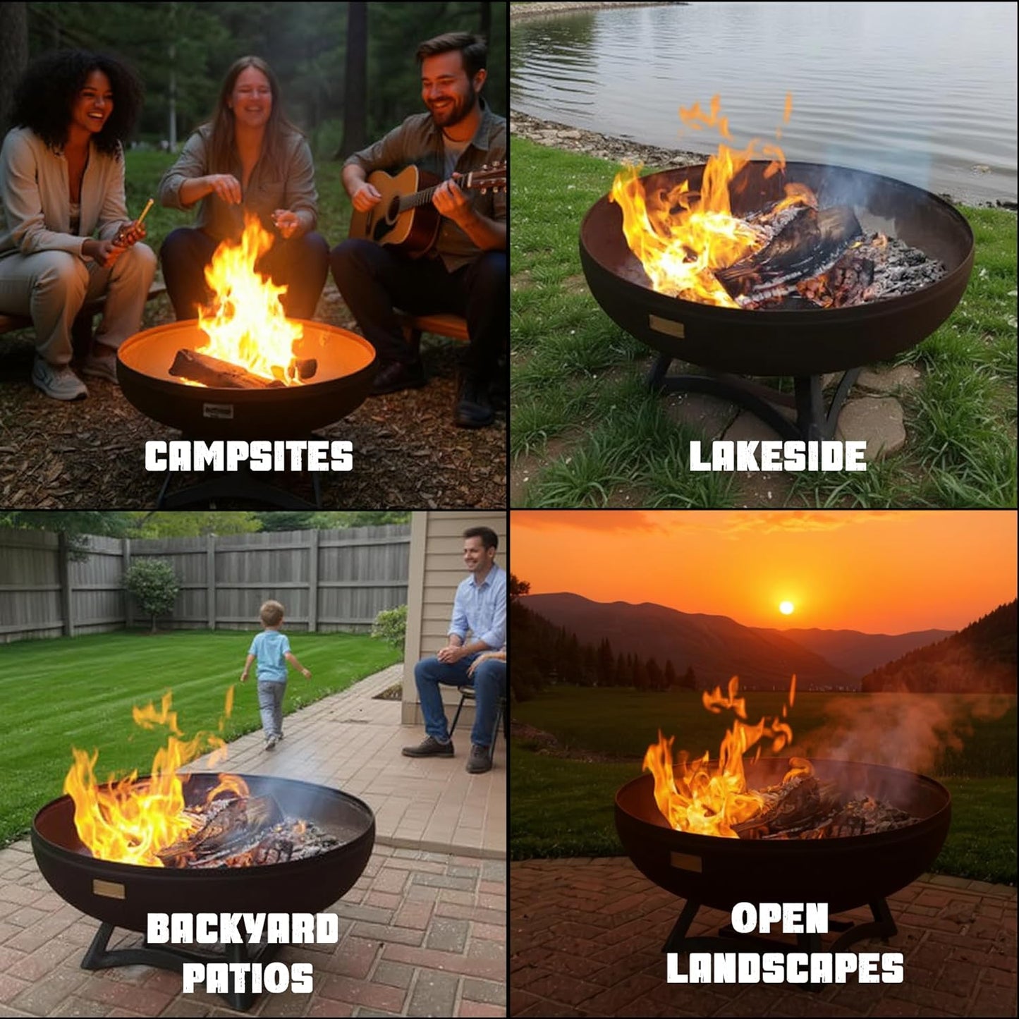 Liberty Fire Pit – Ohio Flame Wood Burning Outdoor Fire Pit - 30" Diameter with Hollow Base (Made in USA)