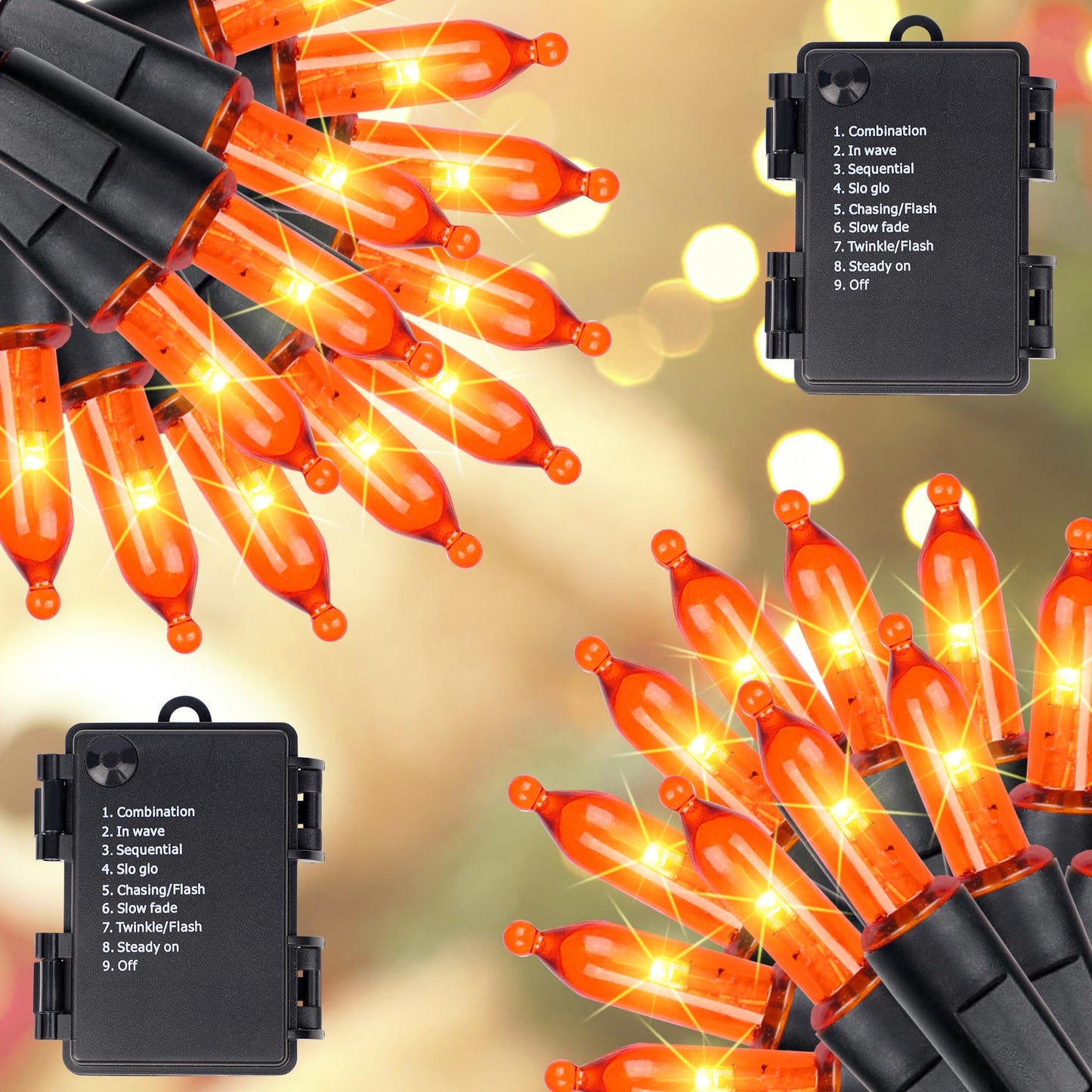 Blissun Halloween Lights  50-Count Black Wire Light Set  Battery Operated Halloween Mini String Light With 8 Modes  16 Ft Fairy Lights For Halloween Tree Garden Wreath Decorations (2 Pack  Orange)
