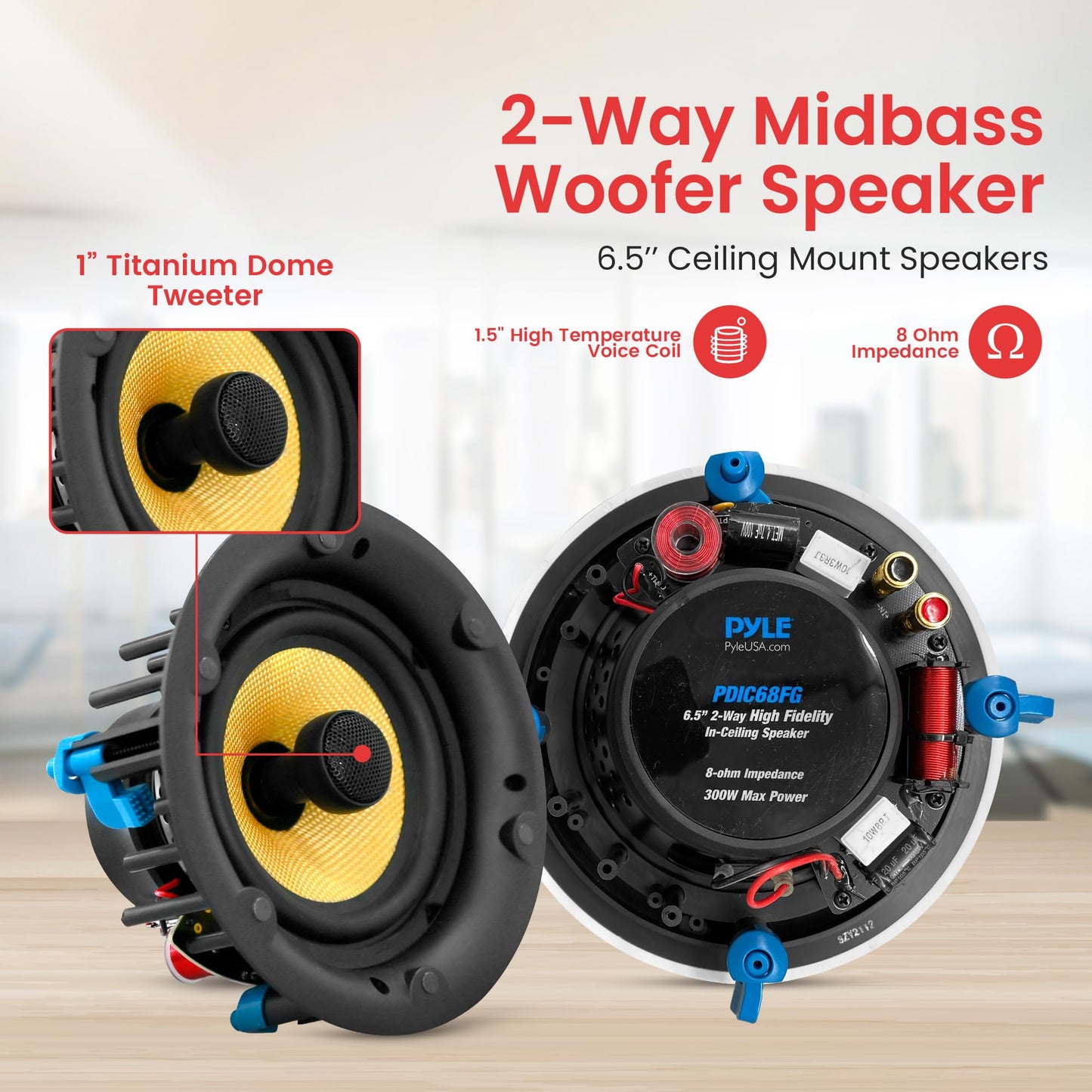 Pyle 6.5    Ceiling Speaker Set - 2-Way Full Range Speaker (Pair) Built-In Electronic Crossover Network In-Ceiling Mount Design