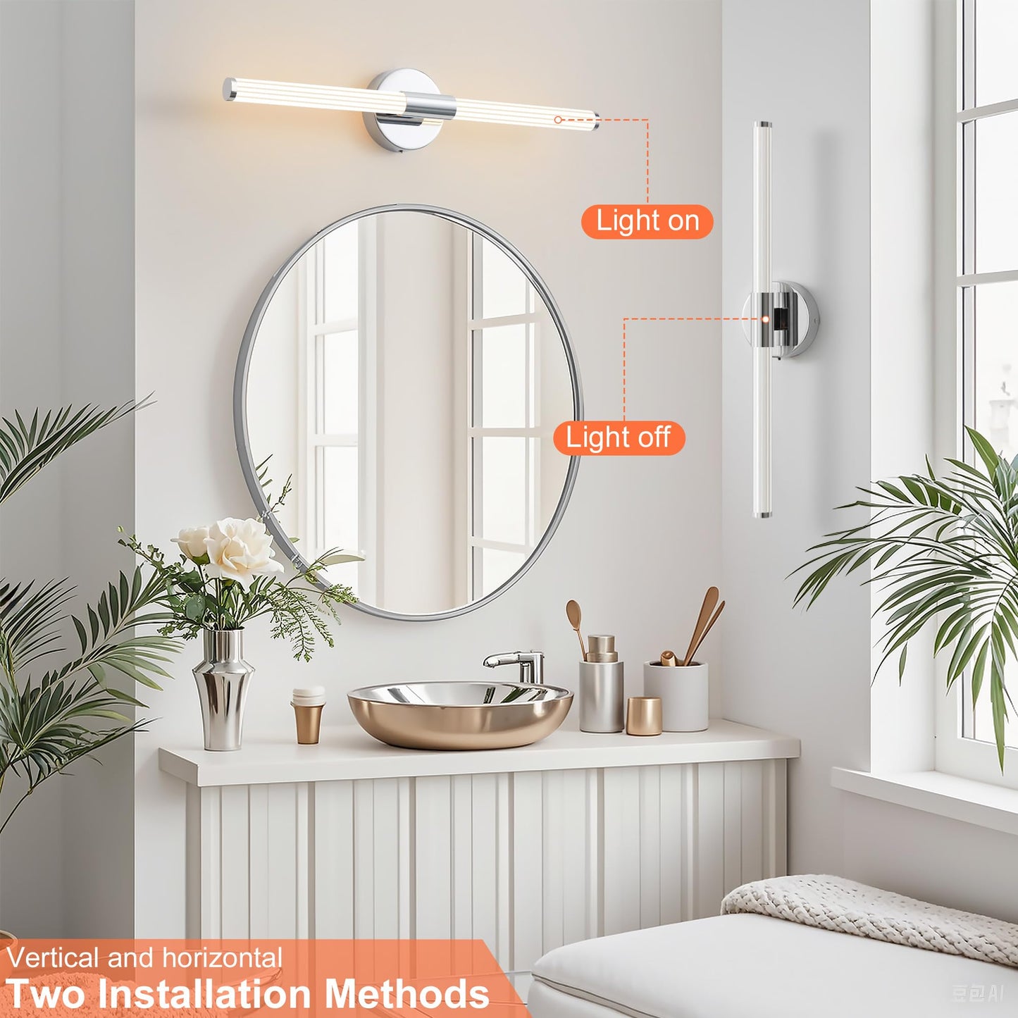 Gednbo Bathroom Wall Sconces Set Of 2 Hardwired  Dimmable 5Cct Led Bathroom Light Fixtures Over Mirror  360 Full Lighting 23 Inch Vanity Light Bar Modern Chrome Wall Sconce For Bedroom Living Room