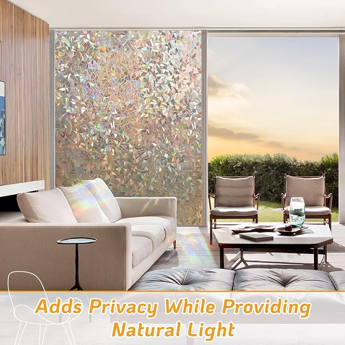 LUTE Window Privacy Film, Rainbow Window Flim, 3D Decorative Stained Glass Cling, Non-Adhesive Vinyl Static Cling Removable Glass Sticker, Sun UV Blocking Covering for Home, Brown, 17.5 x 78.7 inches