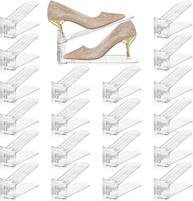 FENRUNXU Transparent Shoe Slots Organizer for Closet, 20 Pack Shoe Stacker Organizer for Closet Shoe Display Space Saver,A...